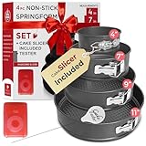 Springform Pan Set of 4: 4 7 9 and 10 inch | Cheesecake Pan | Nonstick Leakproof Cake Baking Pans | 1-4 Tier Wedding Cakes | CAKE TESTER included | Instant Pot Compatible Spring Form Cake Baking Pans