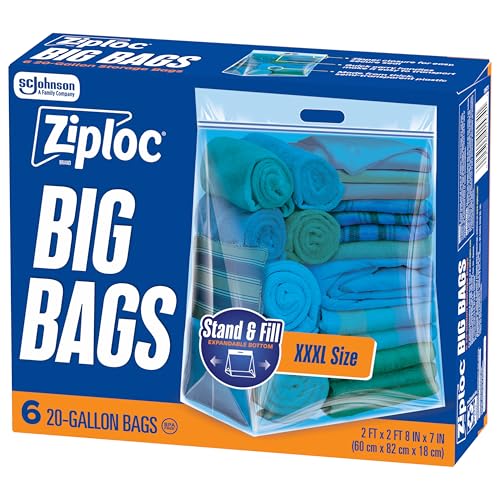 Ziploc Big Bags 20 Gallon XXXL Reusable Large-Capacity Plastic Storage Bags 6 count