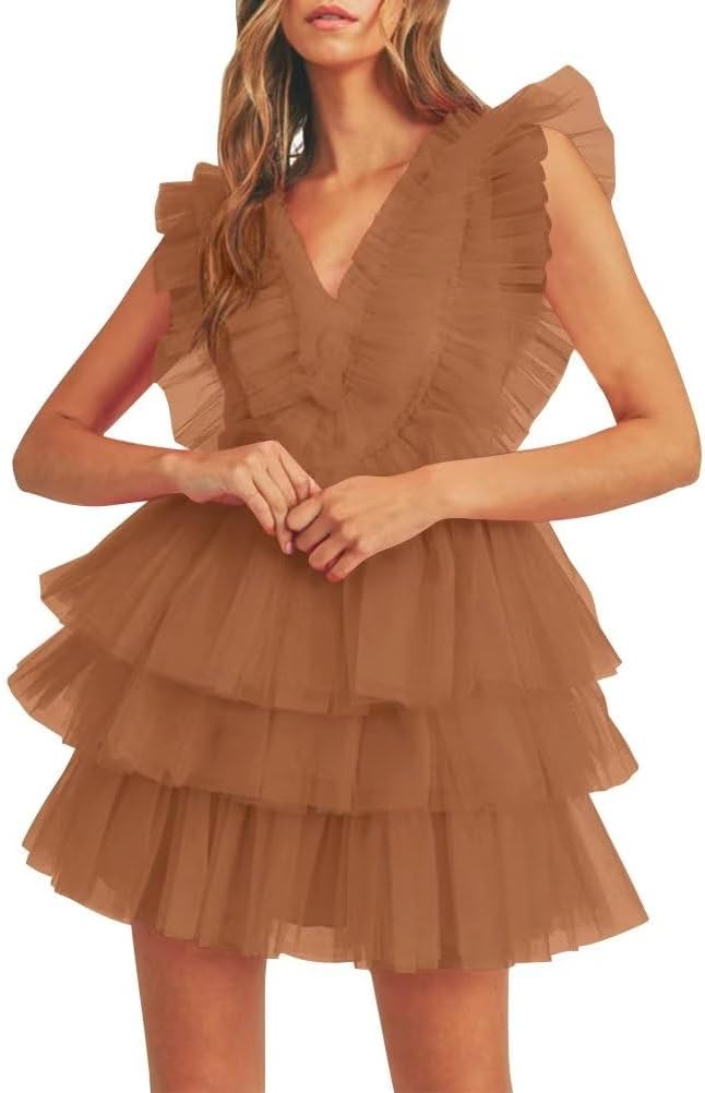 Tiered Tulle Homecoming Dresses for Teens Puffy Ruffles Short Prom Dresses A-Line Cocktail Party Club Growns
