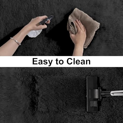 Tapis lavable à 30 degrés doux et moelleux pour salon moderne noir