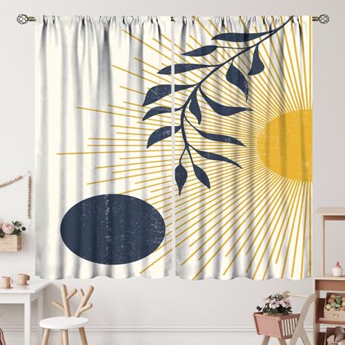 ZhiRain Modern Mid Century Curtains Abstract Boho Minimalist Aesthetic Beige