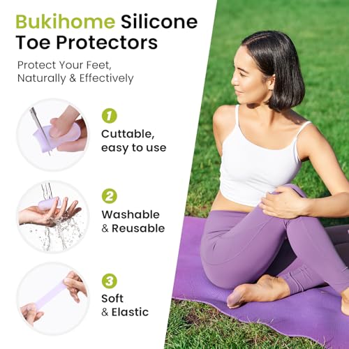 Image of Bukihome Silicone Toe Protectors - 12 Pack Gel Toe Sleeves Toe Protectors - Toe Caps Toe Cushions for Pain Relief, Toe Protection for Corns, Calluses (Lavender, Large)