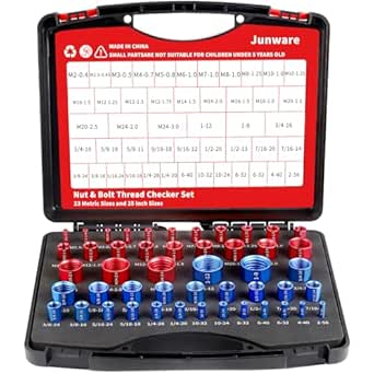 48Pcs Thread Checker, Nut and Bolt Thread Checker, 25 Inch &amp; 23 Metric Box Set Thread Gauge, Thread Checker Standard and Metric Suitable for Size Checker of Bolts or Nuts in Narrow Areas, Red &amp; Blue