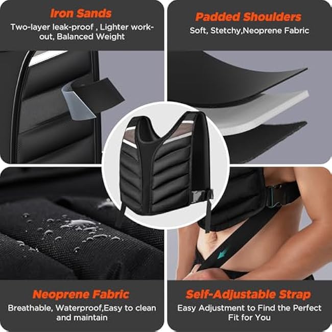 Weighted Vest for Men and Women with Reflective Stripes 10LB/15LB/20LB/13LB-22LB Adjustable Buckle Straps Weight Vests for Strength Training, Running, Fitness, Cardio, Weight Loss
