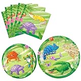 PACKAGE INCLUDED - Total 48 PCS - Dieses Reptiliengeschirr Set beinhaltet: 16 * 23cm Essteller, 16 * 18cm Dessertteller, 16 * 33cm Papierservietten entfaltet, die 16 Gäste bedienen können.