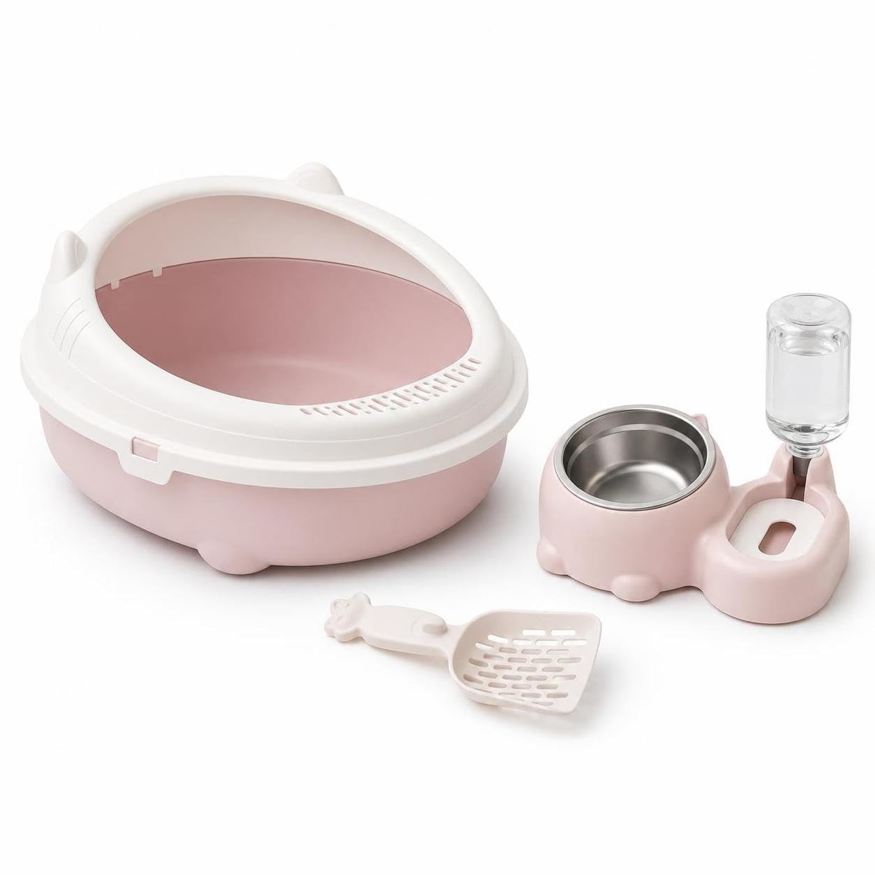 Arenero para gatos Yunhgft semicerrado rosa con pala y dispensador integrado