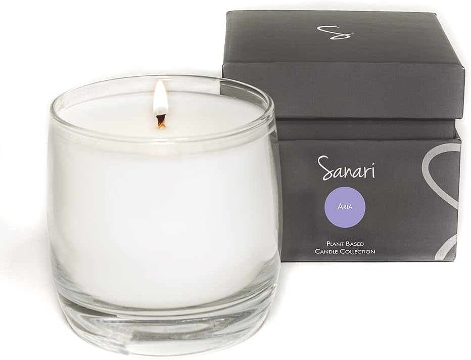 SANARI โ Organic Aromatherapy Candle, Bourbon Glass, Zen Candle, Fragrance Free, Non Toxic, Essential Oils, Organic Coconut Wax Blend, Vegan & Made in USA - Tangerine, Ylan Ylang, Lavender & Mint, 8oz