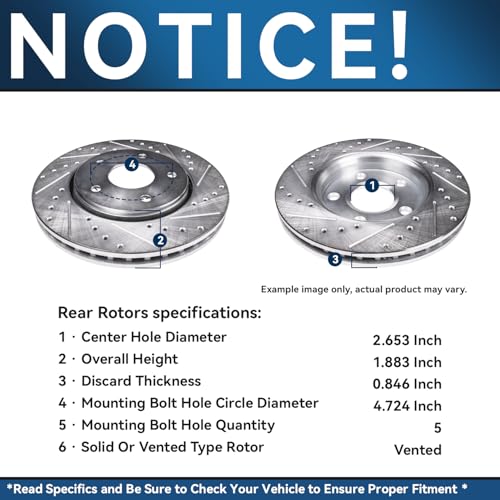 Image of Detroit Axle - 12.40 inch Rear Brake Kit for Chevy Impala Malibu Limited | Buick Allure LaCrosse Regal Cadillac XTS, Drilled Slotted Disc Vented Brake Rotors Ceramic Brake Pads Replacement