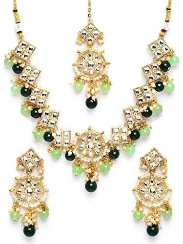 Image of Karatcart Gold Plated Pearl and Drop Kundan Studded Choker Necklace Setfor Women