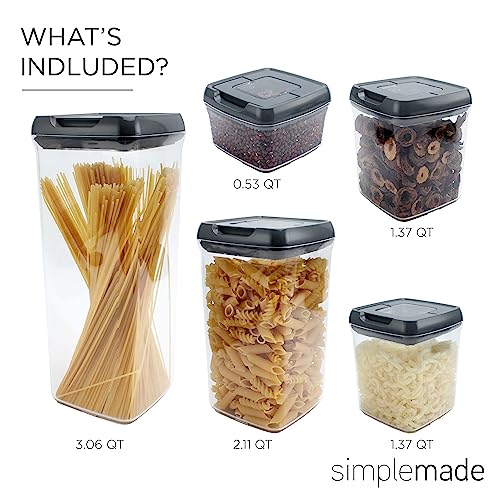 Simplemade Fliplock Container Set - 5-Piece Airtight, Food Storage Containers For Kitchen Pantry And Fridge Organization - Keep Your Food Fresh And Secure With Easy Flip Lock Lids (Grey) #TOP2