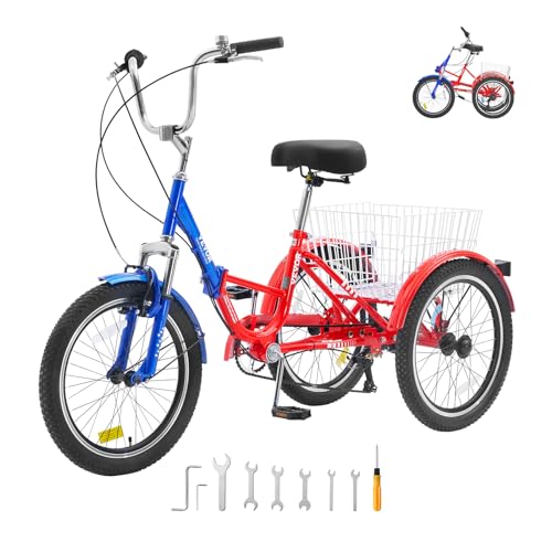VEVOR Folding Adult Tricycle, 20-Inch 7-Speed...