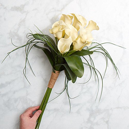 Vinyl Ivory Calla Lily and Grass Bouquet with Jute Wrapping