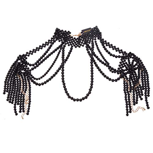 Jerollin Simulated Pearl Body Statement Necklace for Women, Fashion Collar Bib Necklaces Costume Jewelry Black