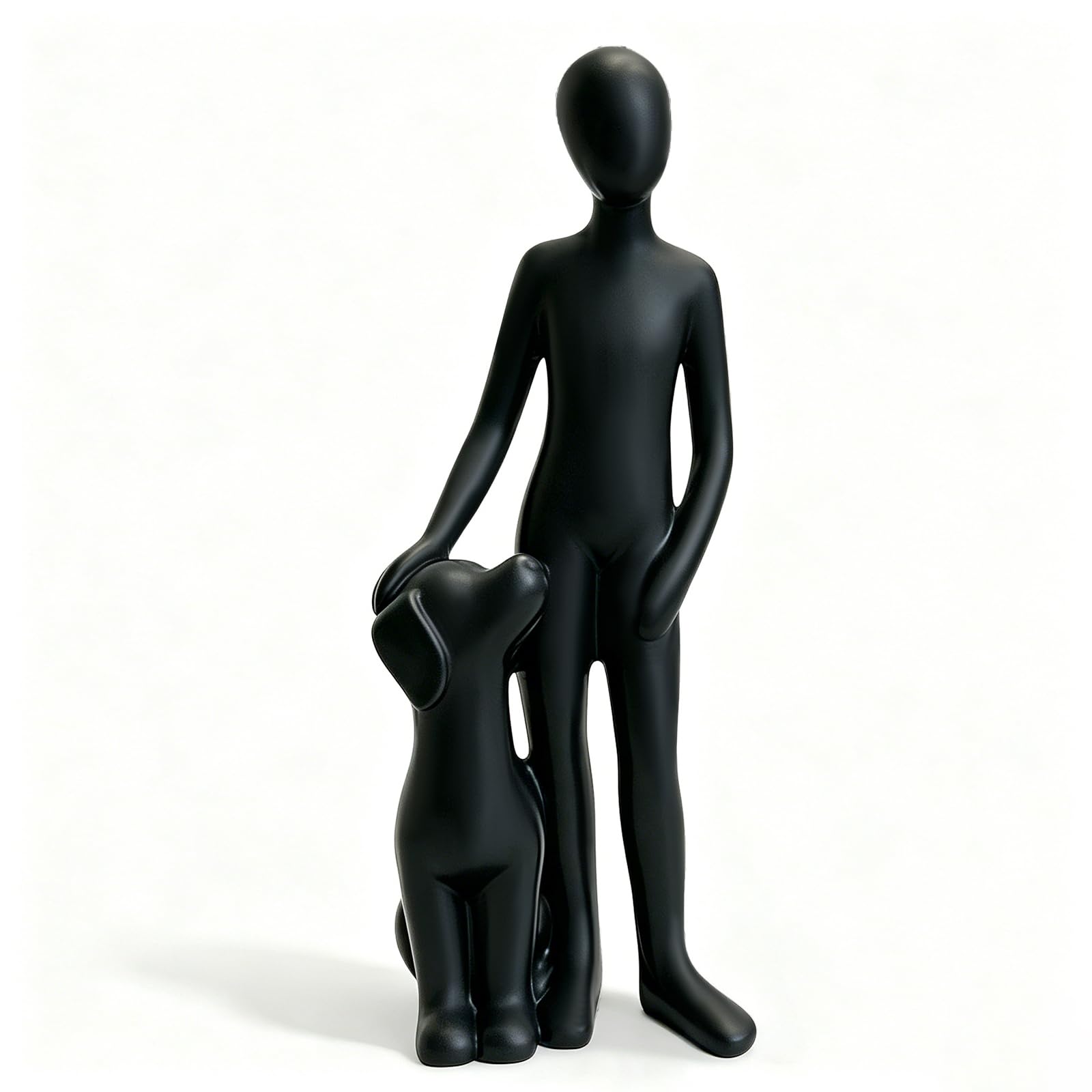 Kityemo Moderne Harz Figur Hundeskulptur Deko Wohnzimmer Geschenk Hundeliebhaber Mann und Hund Keramik-Skulptur (Schwarz-C)