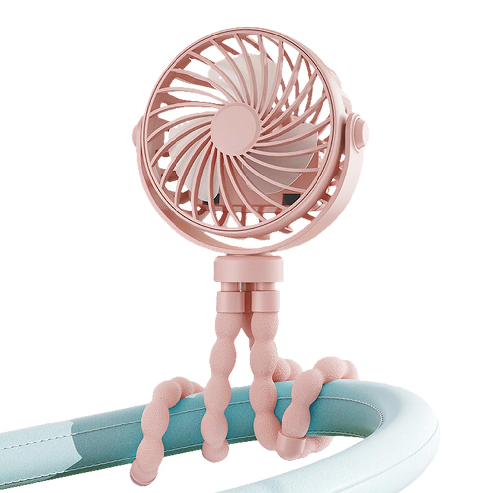 TOYZLY Pram Fan Clip on Stroller, USB Rechargeable Portable Clip on Fan with 3 Speeds & Night Light, 360° Battery Mini Stroller Fans for Pram, Buggy, Pushchair, Car, Bike, Camping & Travel (Pink)
