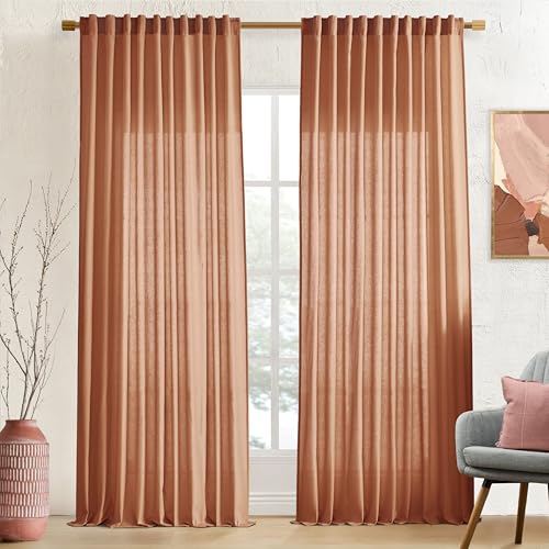Image of XTMYI 70 Inches Wide Terracotta Country Curtains for Living Room,Sheer Linen Curtains for Bedroom 96 Inches Long
