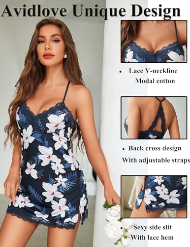 Image of Avidlove Womens Nightgown Sexy Lace Sleepwear V Neck Full Slip Chemise Lingerie Cotton Night Gowns Babydoll Sleepshirt