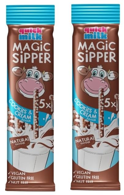 Quick Milk Magic Sipper Cookies & Cream Chocolate Milk Stick, Vegan, Gluten Free, Nut Free, 5 Stick per Pack, 30g, X Pack of 2, (Product Of Hungray) From DECADENT-image-25