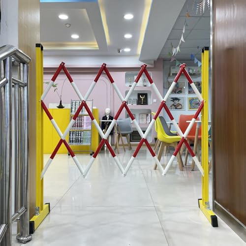 Expandable Barricade Expandable Safety Barricade Gates for Mall, Heavy-Duty Mobile Traffic Control Stanchions with Casters, 4 Ft High Metal Isolation Roadblock Fence(1.2mx 4m)