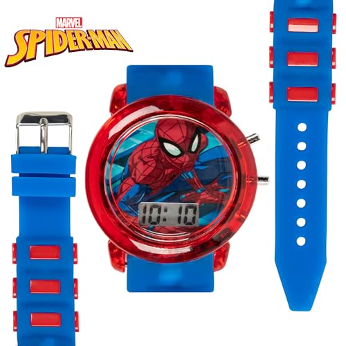 marvel spider-man kids39 lcd watch  flashing led bullet band digital time display red amp blue design durable plastic case adjustable silicone strap  fits wrists 5534 to 834