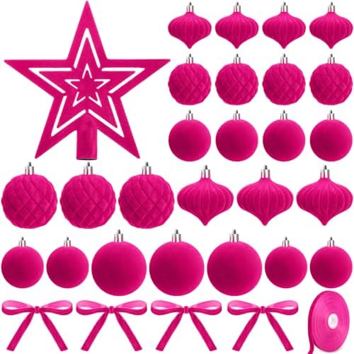 Hollowfly 27 Pcs 3.15/2.36 inch Velvet Christmas Tree Ornaments S...