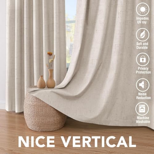 Image of H.VERSAILTEX Blackout Curtains Linen Curtains 120 inches Long 100% Black Out Curtains for Bedroom Windows, Textured Linen Look Draperies Grommet with White Liner, 2 Panels, Natural