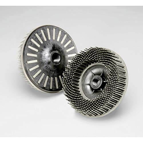 Image of 3M Scotch-Brite Bristle Disc, BD-ZB, 4-1 /2 in x 5 /8 in-11 Internal, Grit 120, Pack of 5, Type S, Threaded Attachment, Aluminum, Carbon Steel, Stainless Steel, Cast Iron, White
