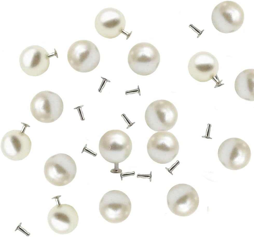AKOAK 100 Set Pearl Rivet,Half Hole Faux Pearls Rivets Studs Buttons for Hat/Shoe/Clothes/Bag/Skirt/Bridal Veil DIY Accessories (8.0mm)