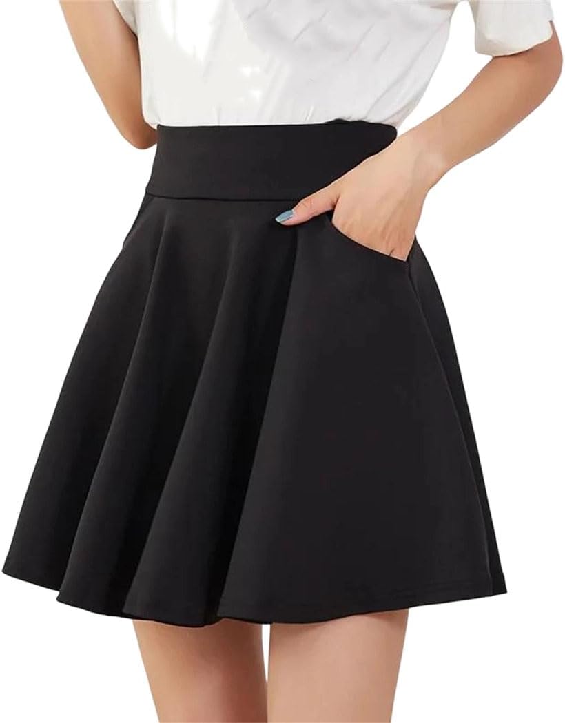Women's Basic Pocket Short Skirt Flared Business Casual Party Office Work Medium Pleated Safety Skorts