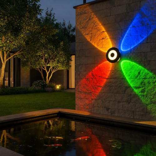 Image of FERA Waterproof Up Down Led Wall Lamp, Aluminium IP65 Body 4+1 Ray, Multycolor, Indoor /Outdoor Decorative Wall Sconce Light, (HaloBeam 4 Way Multi)