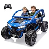 wanan XL 24V 10AH Ride on Toys for Big Kids Real 2-Seater, 4x4 4WD Motor Ride on Car Kid UTV for Kids 3-8, Remote Control, Bluetooth Music, 4 Spring Suspension, 22' Spacious Seats (Blue)