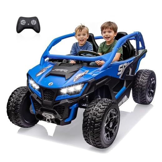 wanan XL 24V 10AH Ride on Toys for Big Kids Real 2-Seater, 4x4 4WD Motor Ride on Car Kid UTV for Kids 3-8, Remote Control, Bluetooth Music, 4 Spring Suspension, 22" Spacious Seats (Blue)