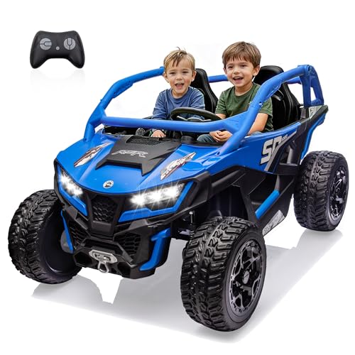 wanan XL 24V Ride on Toys for Big Kids 10AH Real Spacious 2-Seater, 4 x75W Motor 5MPH Ride on Car Kid UTV for Kids 3-8, EVA Tire, Remote Control, Bluetooth Music, 4 Spring Suspension (Blue)