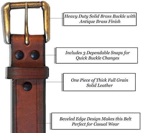 R.G. BULLCO Men's Genuine Leather Belt - 1.5 Inch Heavy Duty Roller Buckle, Brown, Size 32 - View #9