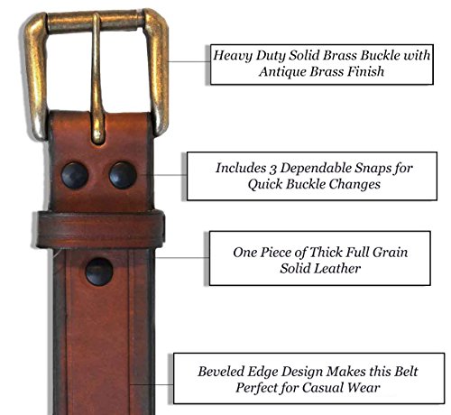 1-1/2" Full Grain Belt - Brown - Size 38 - Rgb-110 - Usa Made - Oil Tanned Solid Thick Leather And Roller Buckle - R.g. Bullco #TOP1