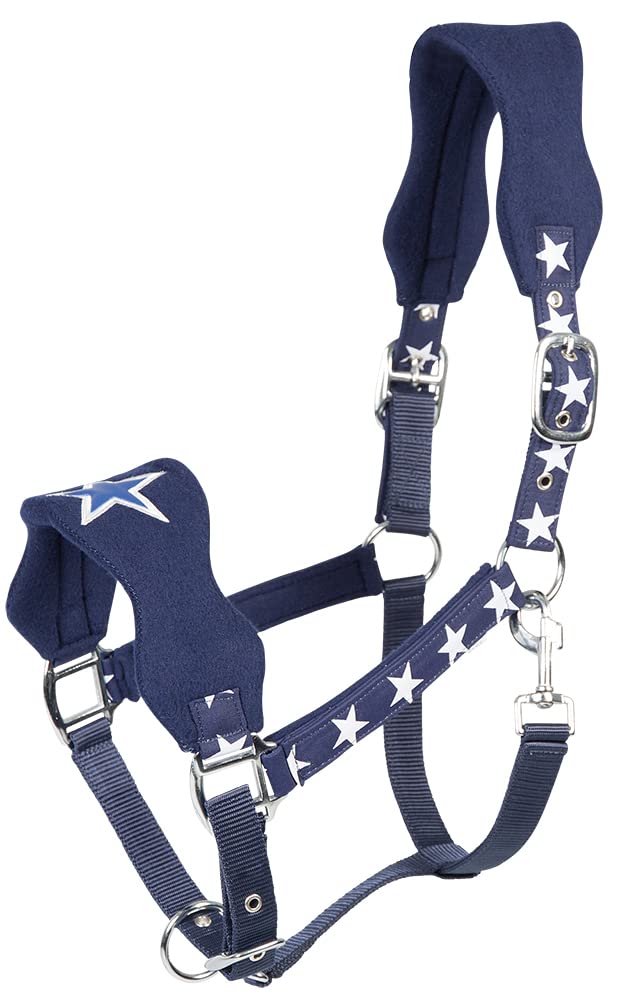 PFIFF Licol En Plastique Polaire – Motif Étoiles – Taille Poney – Noir Avec Patch Assorti
