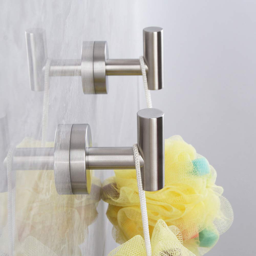 Lot de 2 crochets pour porte-serviettes en acier inoxydable brossé pour salle de bain, garage, hôtel, armoire, armoire, peignoir, crochet mural rond pour cuisine robuste