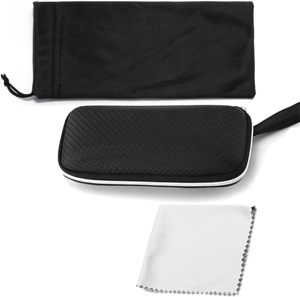 Semi-Hard Shell Sunglasses Case，Portable Zipper Eyeglasses Case，Protective Box For Glasses，Includes a storage bag and glasses wiping cloth