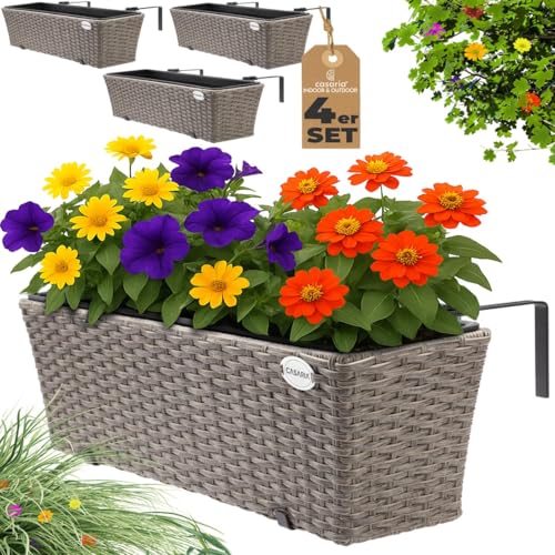 Casaria® Blumenkasten 4er Set 11 Liter Montagehalterung Indoor Outdoor...