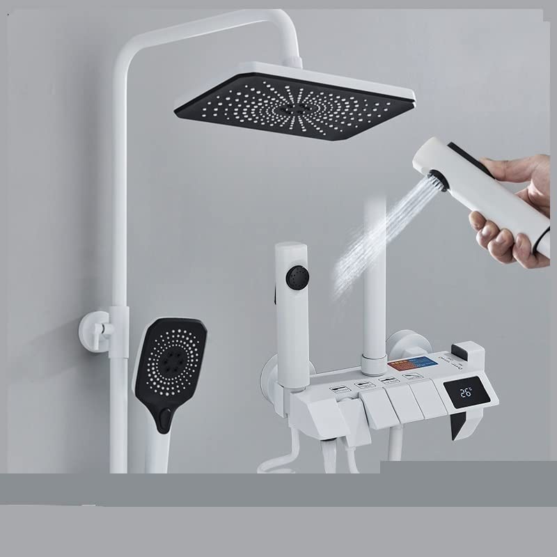 Biały cyfrowy wyświetlacz zestaw prysznicowy LCD ciepła i zimna łazienka zestaw prysznicowy System kranowy 4 Way opady deszczu kran łazienkowy Mixer Tap(Digital Grey)