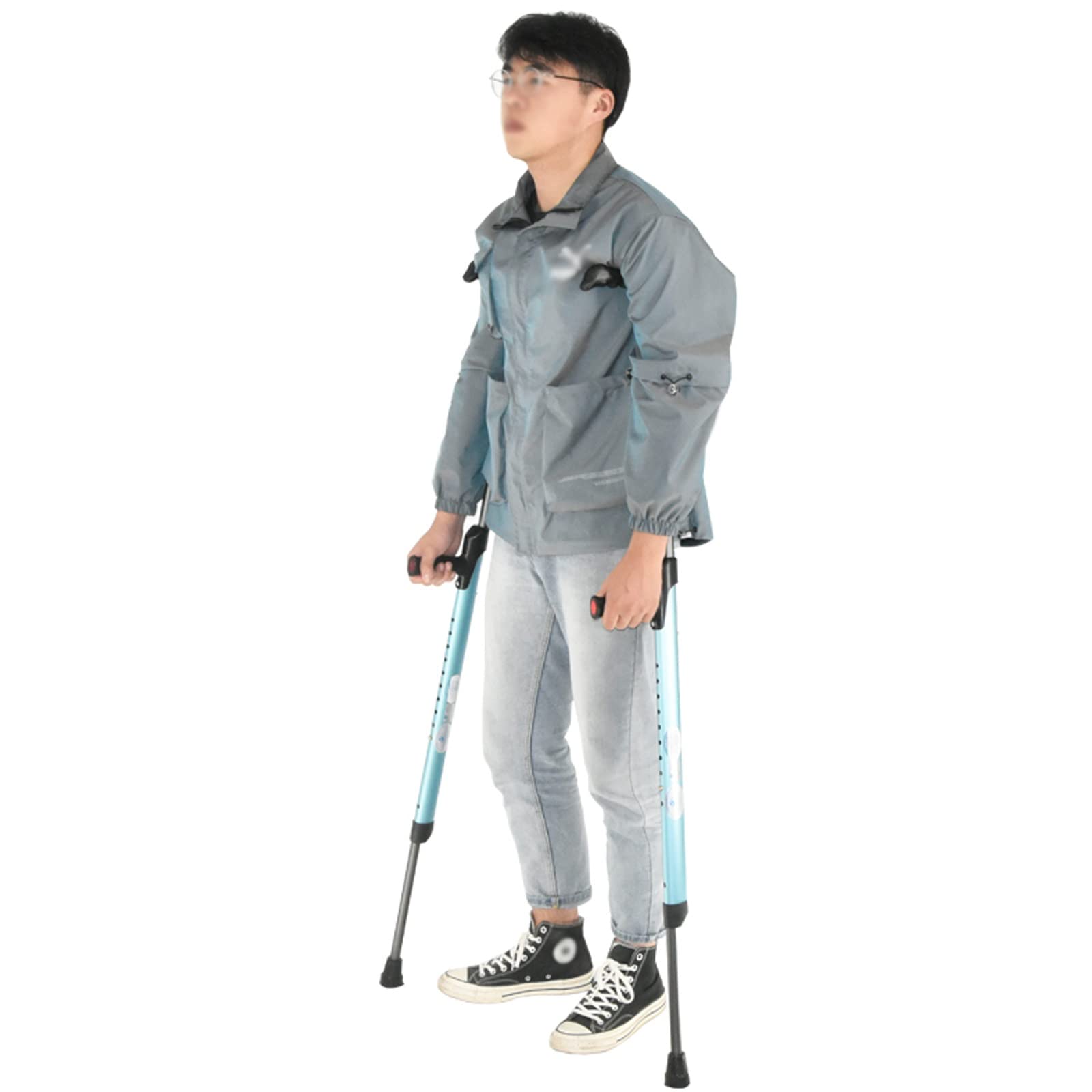 Stampelle ergonomiche sotto le ascelle, bastone da passeggio regolabile con comoda impugnatura, stampelle in alluminio leggero blu per adulti, per anziani anziani disabili