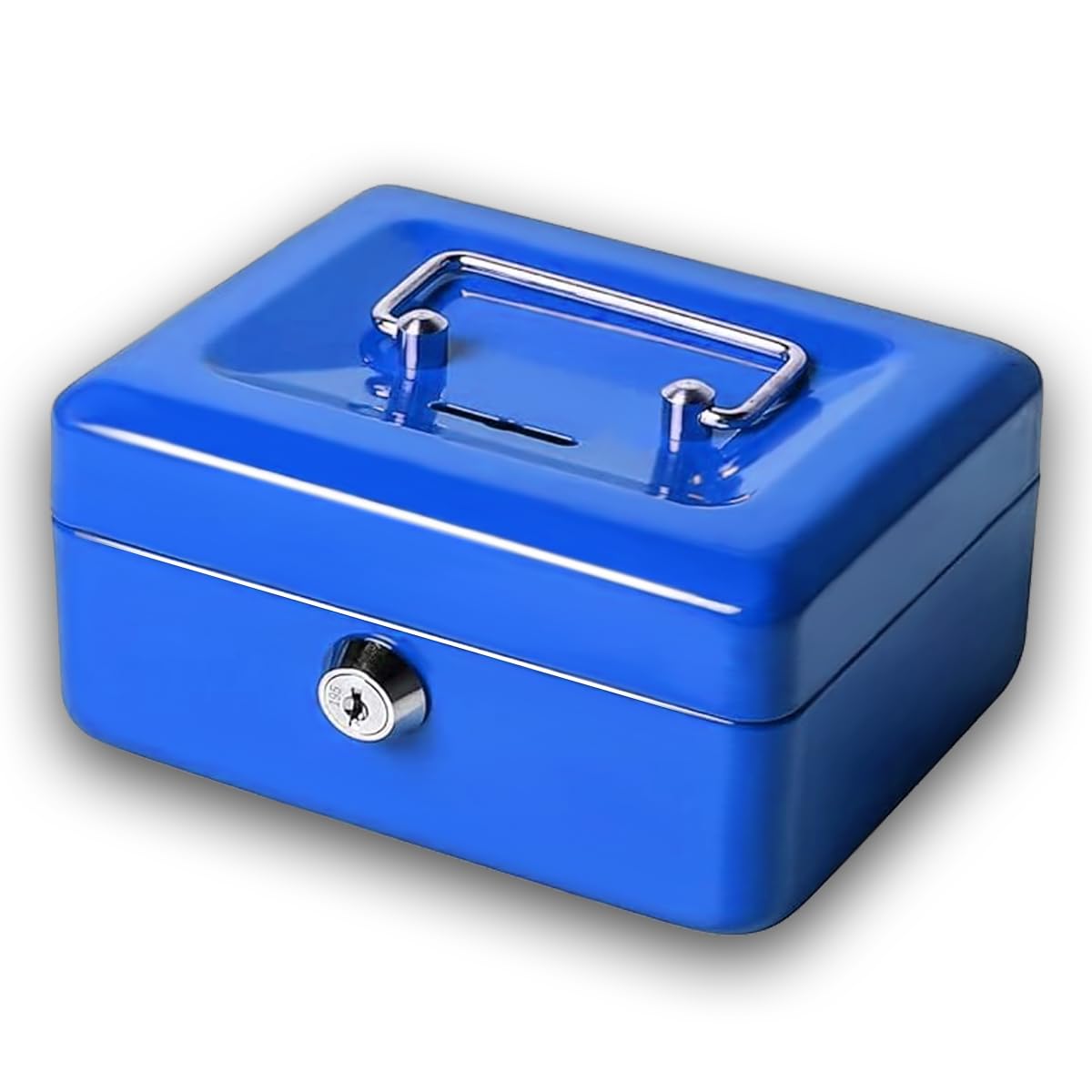 AZK Solutions Metal Money Box with Coin Slot - Money Boxes for Adults/Piggy Banks for Adults, Secure Hard Metal Cash Box with 2 Lock Keys, Perfect for Saving Money or Secure Cash. (Blue, 4 Inches)