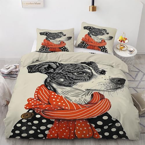 Parure de lit noir imprimé chien 220x240 pour chambre cocooning moderne