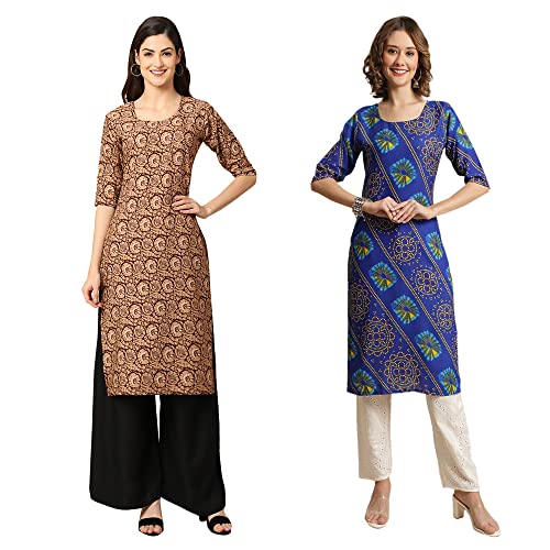 Image of Pinkmint Women's Crepe Digital Print Straight Kurta [Pack of 2]