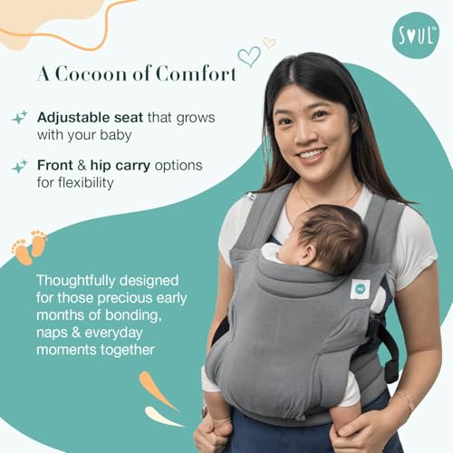 Image of Soulslings Tanu Baby Carrier Dune | Stretchy Baby Carrier for New Born & 0 to 1 Year Baby | Soft Cotton Belt with Ergonomic M Position | Adjustable Infant Carrier with Front & Hip Carry (3-10 Kgs)