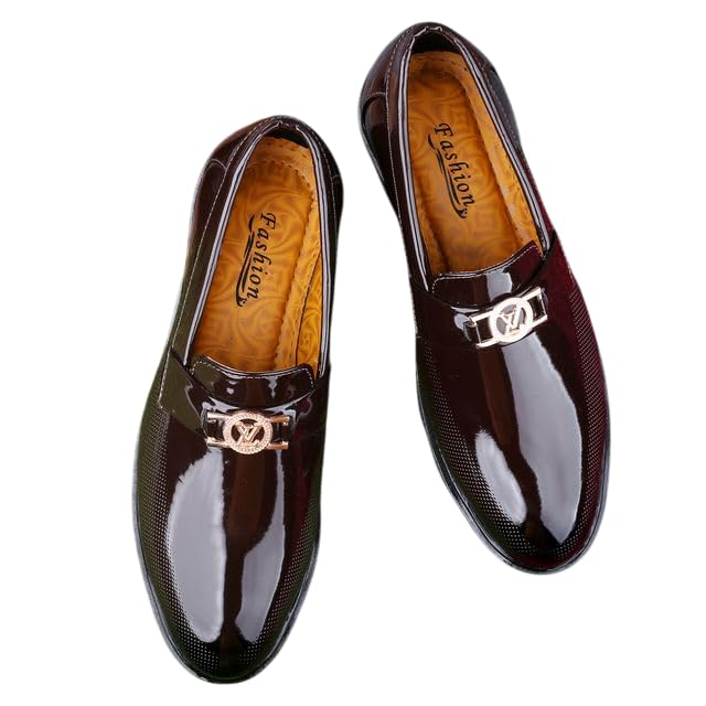 Image of WUGATTI Patent Leather Slip-On Trendy Stylish Comfortable Casual Loafers for Men