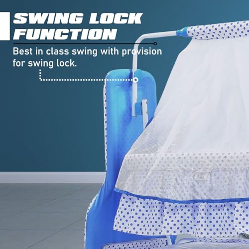 Image of PANDAORIGINALS Jumbo Baby Cradle|Soft Cushion Baby Jhula /Paalna Cute cot with Mosquito Net for 0-9 Months Boys and Girls Super Strong Soft Cushion and Swing Lock Function (Luxury Blue)