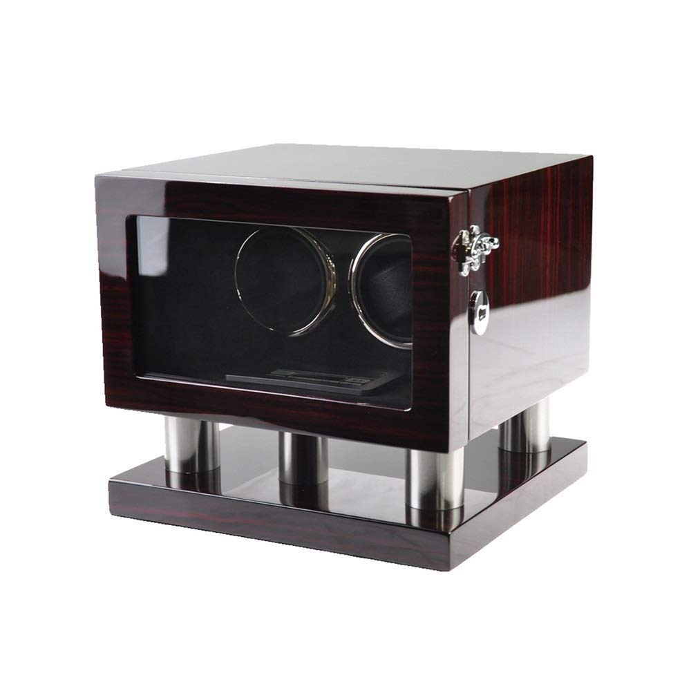 MYUYEE Watch Winder Watch Double Watch Winder For Automatic Watches Led Touch Screen Built-In Led Illuminated Wood Shell Piano Paint Exterior (Black And Red Stripes-A)