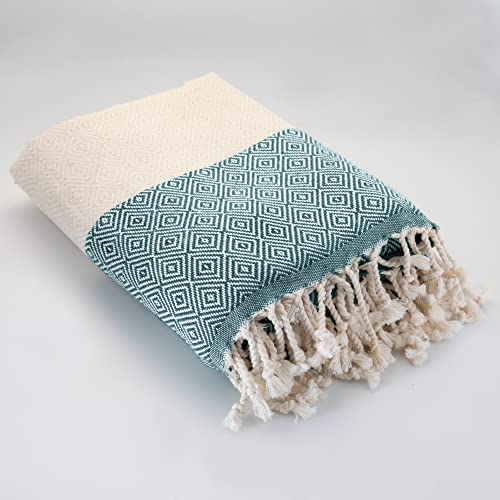 SCN Premium XXL Hamamtuch, Saunatuch, Strandtuch, Badetuch Handtuch Liegetuch Sporttuch (Raute) 100x180cm ideal für Joga Reisen Damen und Herren 100% türkische Baumwolle Oeko-TEX® 100 (Petrol) Cover