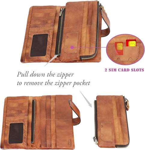 RFID Blocking Genuine Leather Wallet Vintage Hand Rubbing Organizer with Clasp Closure (Brown)3